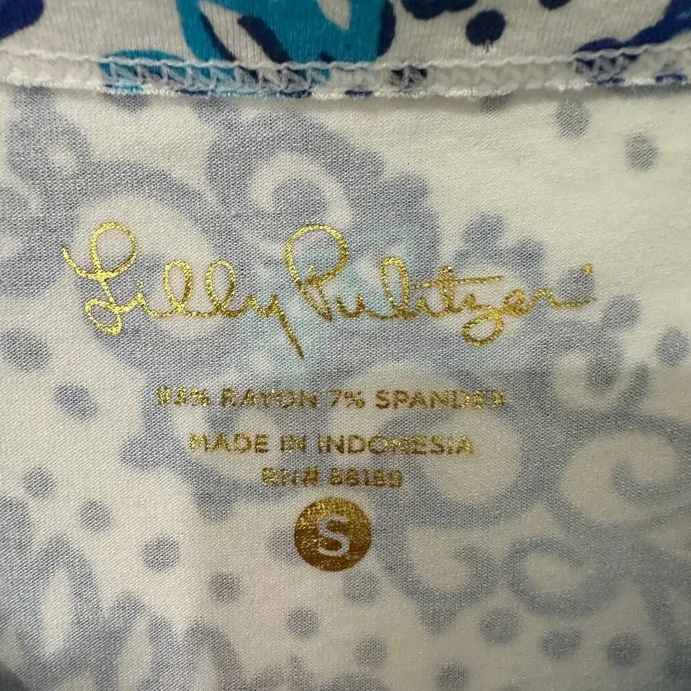 S Lilly Pulitzer Blue Paisley Ophelia 100% Cotton Dress